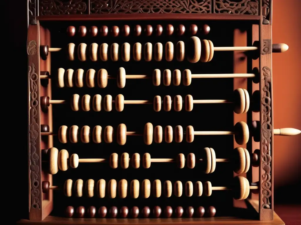Un abaco tradicional asiático de alta resolución, resaltando su artesanía y significado cultural. <b>Competencias cálculo mental Ábaco Asia.