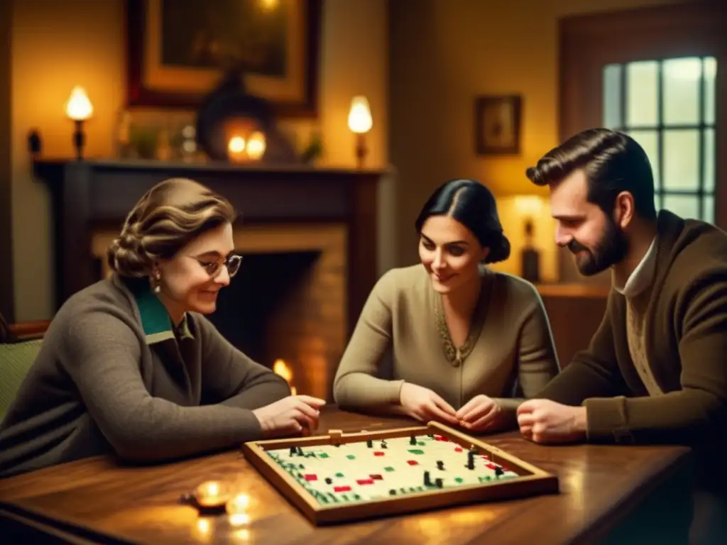 Un ambiente acogedor con gente disfrutando del juego Scrabble. <b>El legado lingüístico del juego Scrabble se muestra en la imagen.