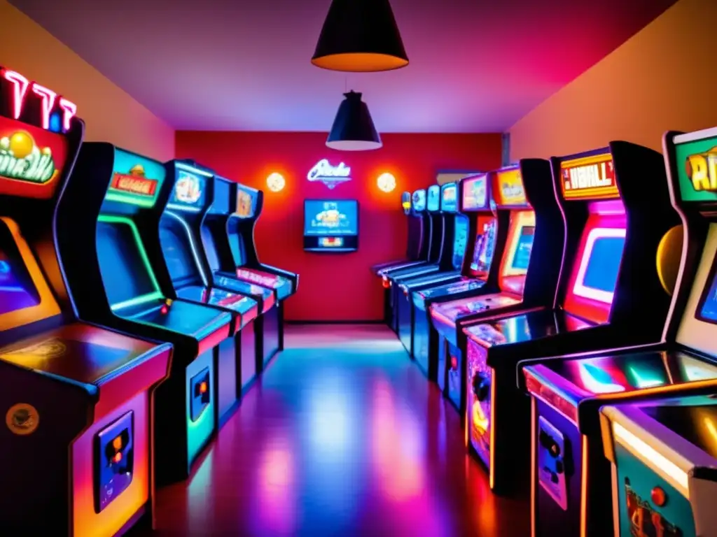 Un ambiente nostálgico en un animado salón de juegos retro. <b>Jugadores concentrados disfrutan de los clásicos, capturando el impacto cultural de los juegos.