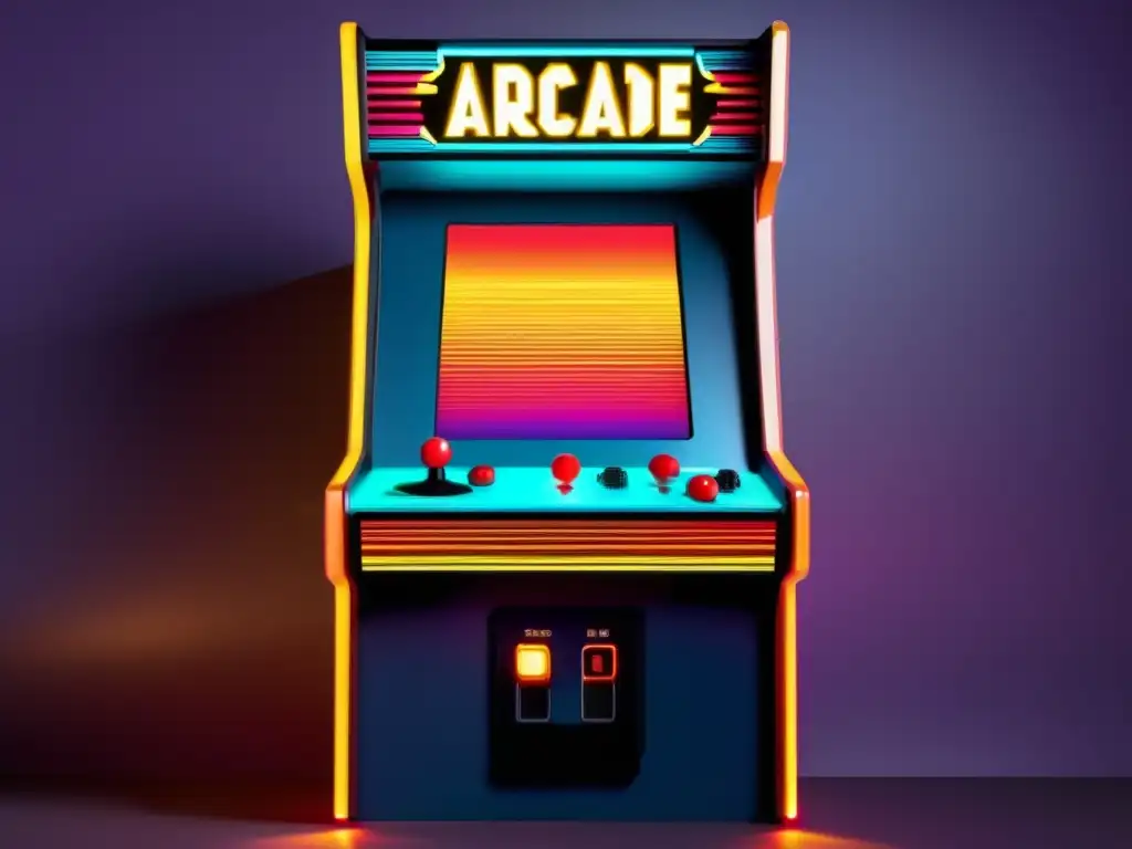 Un ambiente nostálgico de arcade con jugadores inmersos en juegos, donde el efecto de la música en videojuegos es palpable.