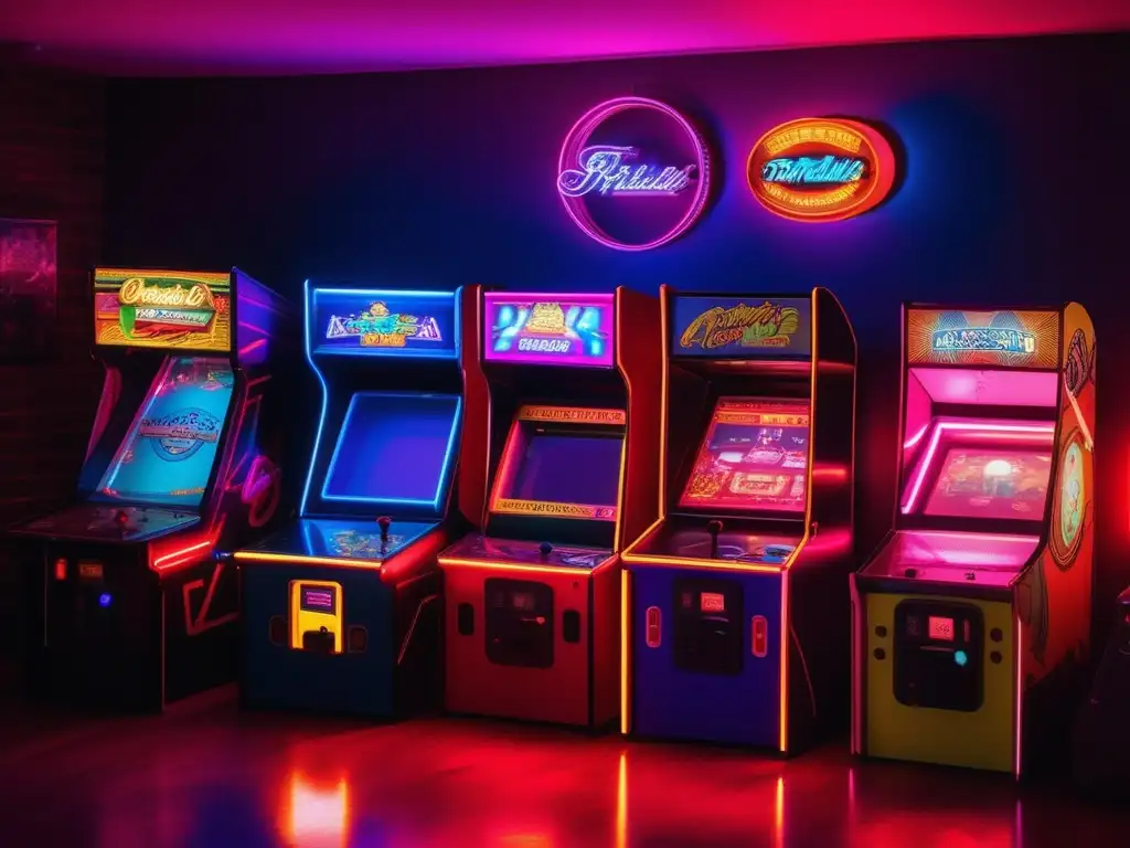 Un ambiente nostálgico de sala de arcade con luces de neón, máquinas retro y videojuegos clásicos. <b>La música y la camaradería crean una atmósfera única de diversión y competencia amistosa.</b> Psicología del juego indie