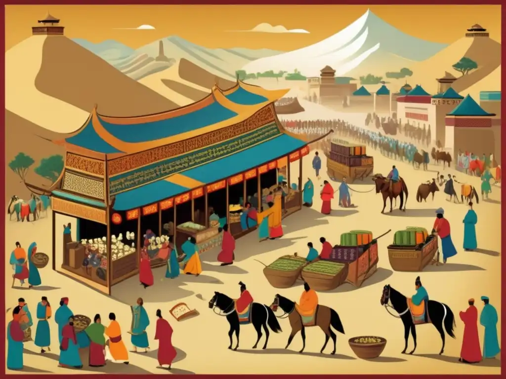 Un animado intercambio de juegos de estrategia a lo largo de la Ruta de la Seda, con mercaderes y una variedad de juegos tradicionales.