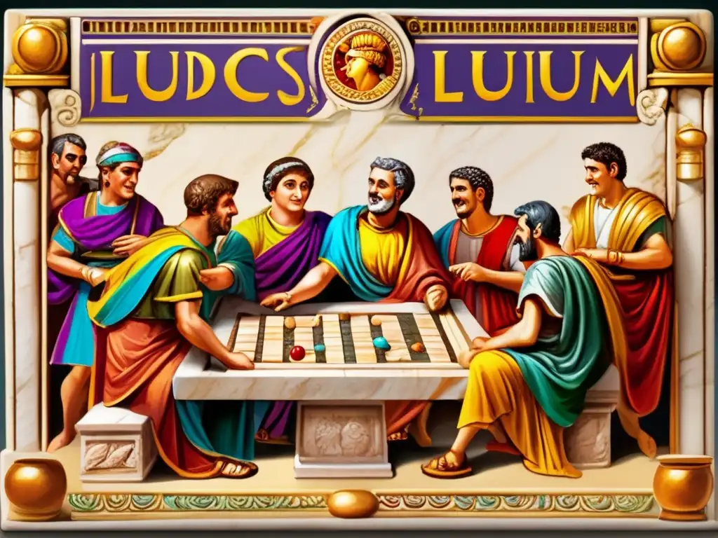Un animado juego de Ludus Latrunculorum en una lujosa villa romana. <b>Juegos de mesa en la Roma Imperial.