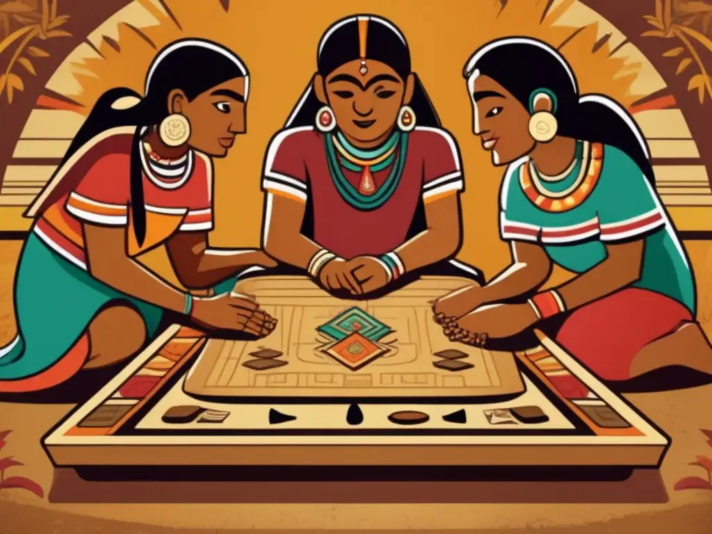 Antigua ilustración del juego de Patolli que destaca la riqueza cultural y el origen histórico de esta tradición mesoamericana.