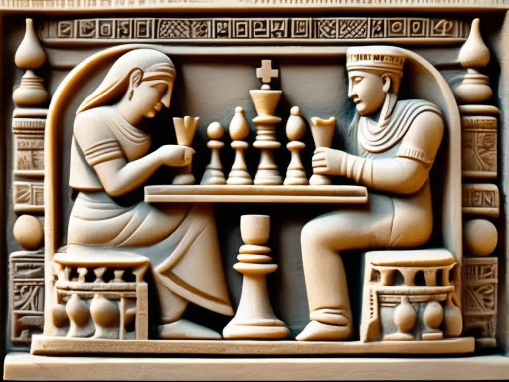 Antigua talla de piedra representa partida de ajedrez en yacimiento arqueológico. <b>Origen histórico del ajedrez.