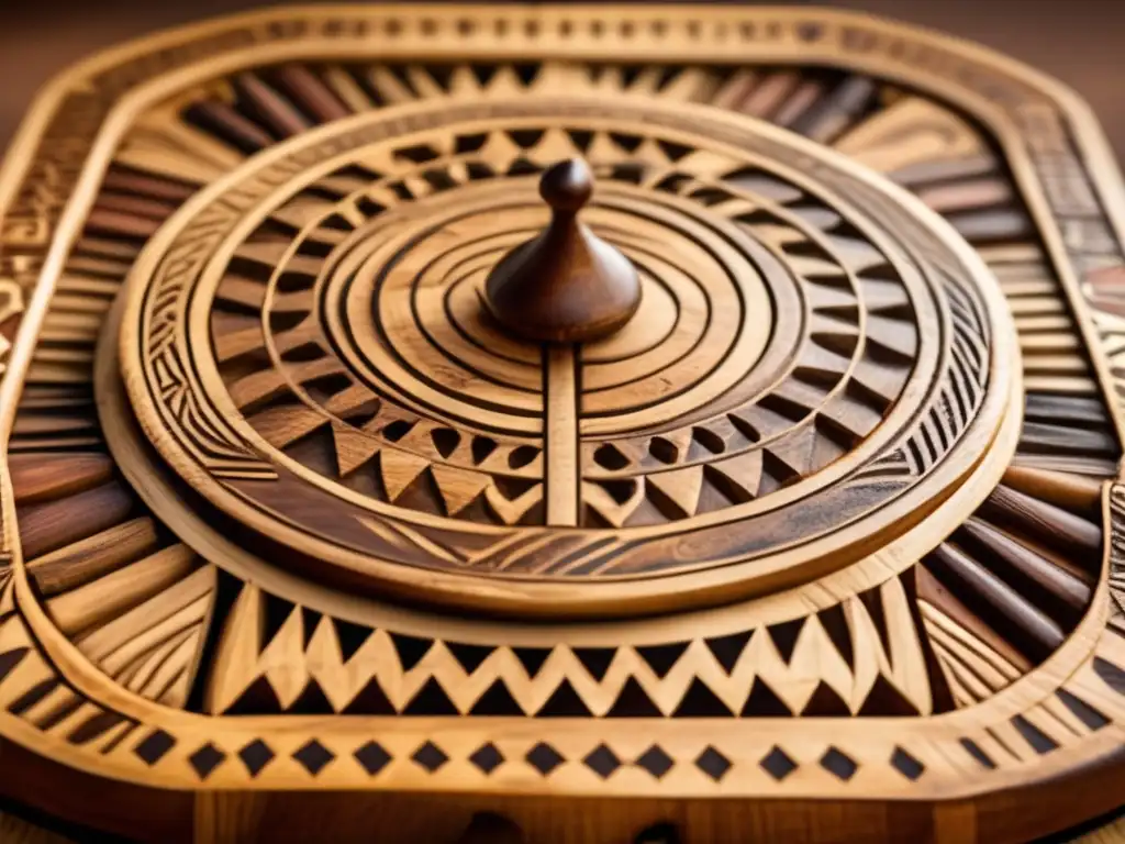 Un antiguo tablero de Damas Africanas de madera con intrincados diseños tribales y variantes regionales, mostrando su rica herencia cultural.