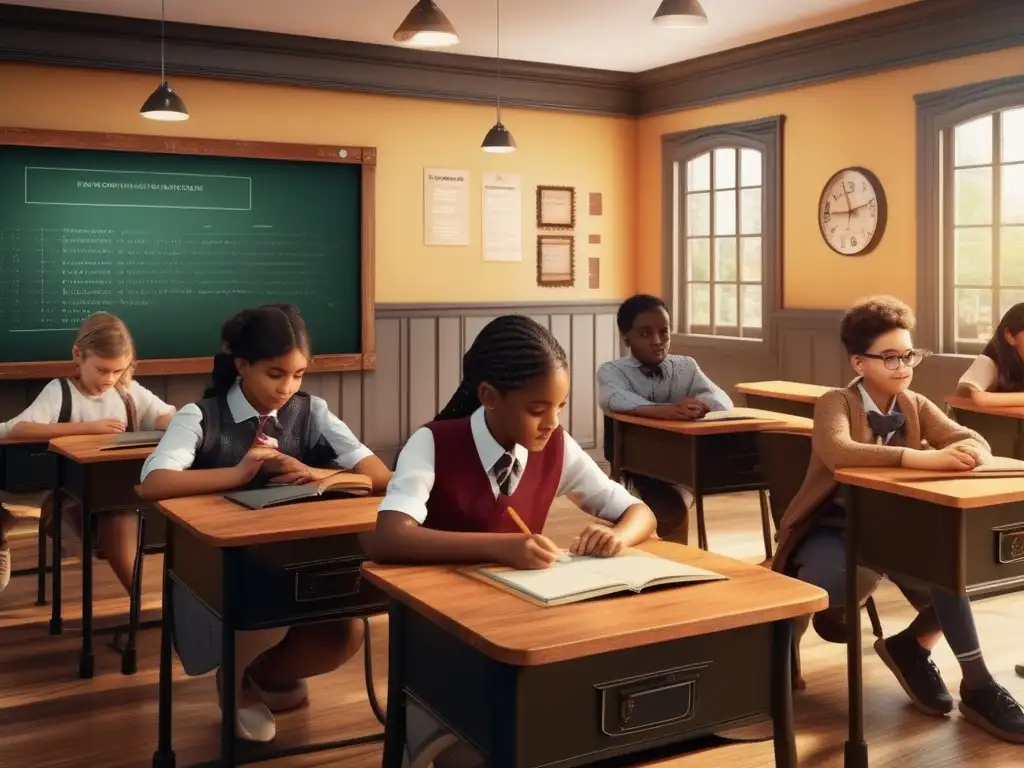 Juegos educativos interactivos en aula vintage con tecnología blockchain