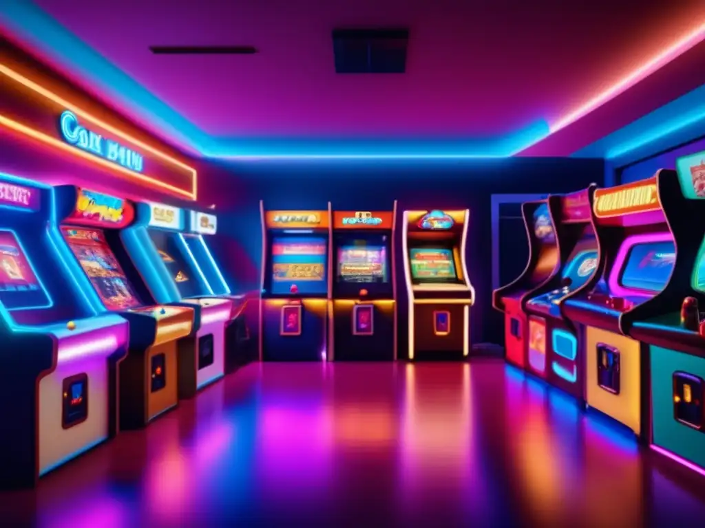 Un arcade vintage con máquinas clásicas, luces de neón y un ambiente acogedor que evoca la era dorada del gaming. <b>Uso terapéutico de videojuegos.