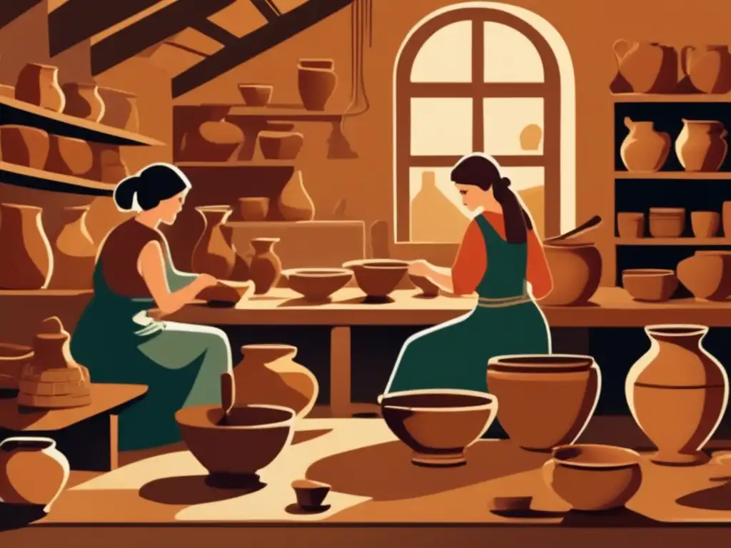 Artistas crean cerámica en un taller antiguo, mostrando el papel de las fichas antiguas en la producción de cerámica.