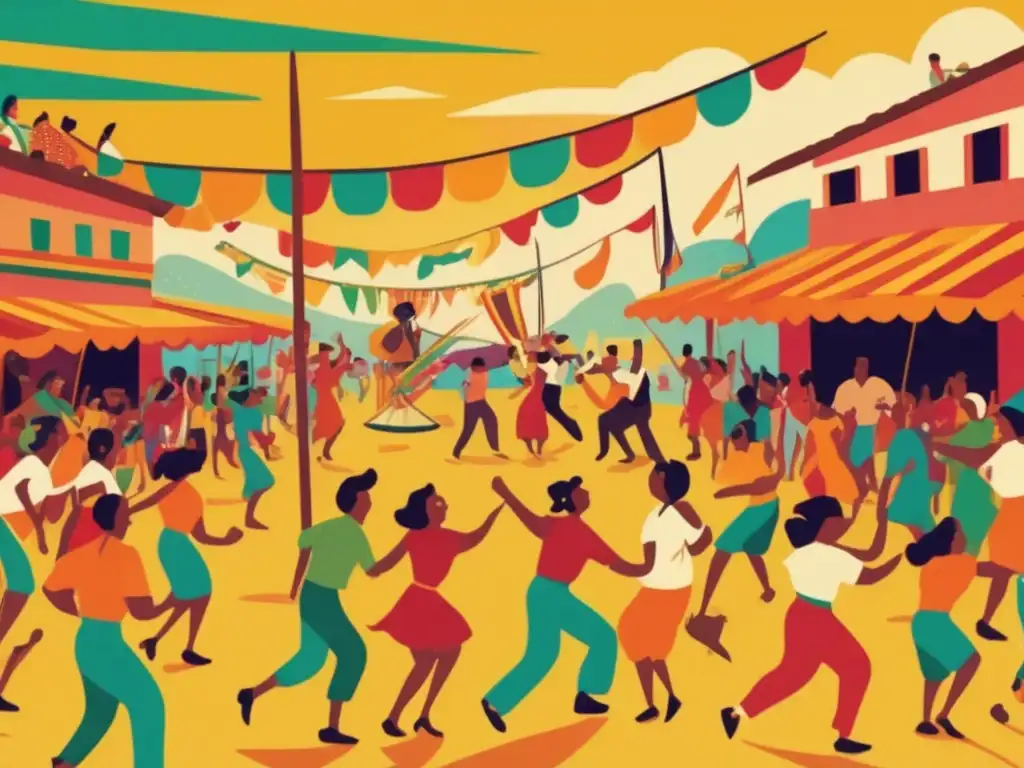 Un bullicioso festival latinoamericano con el tradicional juego del palo ensebado. <b>Origen y tradición del juego del palo ensebado.