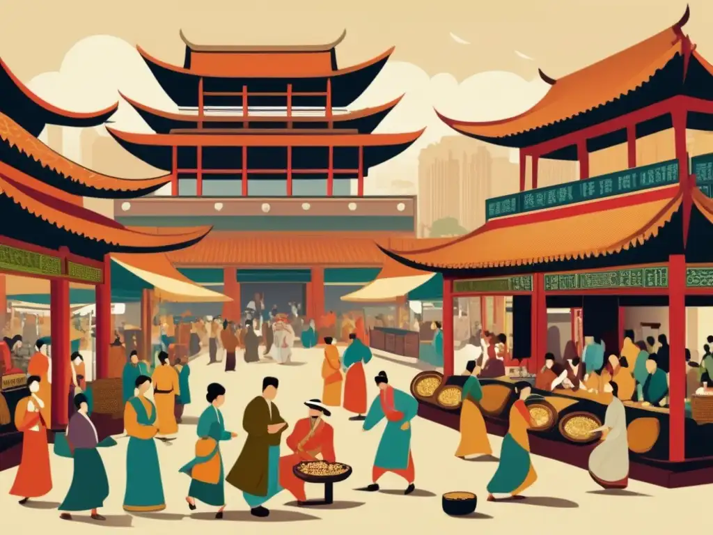 Un bullicioso mercado asiático con juegos de azar tradicionales, reflejando la riqueza cultural y la legislación sobre juegos de azar en Asia.