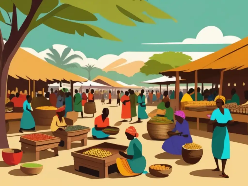 Un bullicioso mercado en Tanzania, con juegos tradicionales y colores vibrantes. <b>Juegos tradicionales de Tanzania.