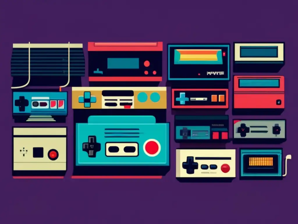 Una ilustración vintage muestra la evolución de las consolas exclusivas, con detalles intrincados y elementos de juegos retro, destacando el impacto cultural de las consolas exclusivas.