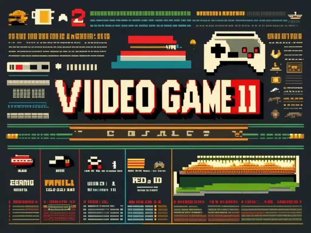 Un detallado infográfico vintage ilustra la evolución de los gráficos de videojuegos, desde clásicos pixelados como Pong y Space Invaders, pasando por la era de 8 bits con juegos icónicos como Super Mario Bros y The Legend of Zelda, hasta mostrar gráficos modernos y fotorrealistas de