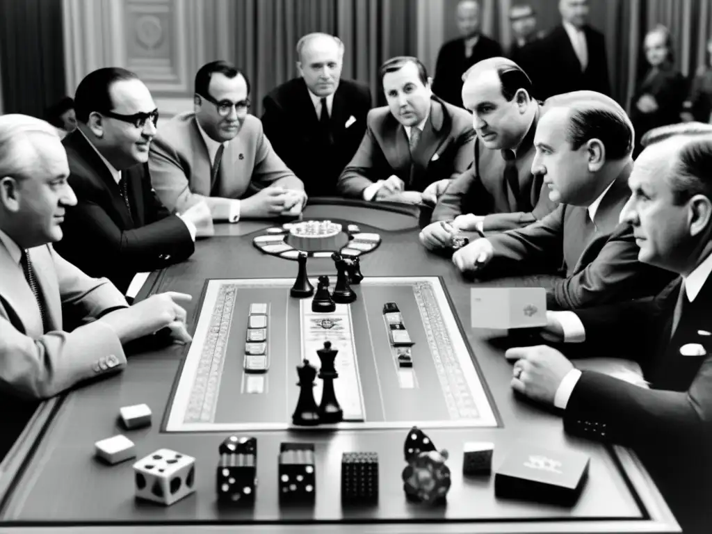 Diplomáticos y líderes mundiales juegan un juego estratégico, destacando el uso de juegos de mesa en diplomacia.