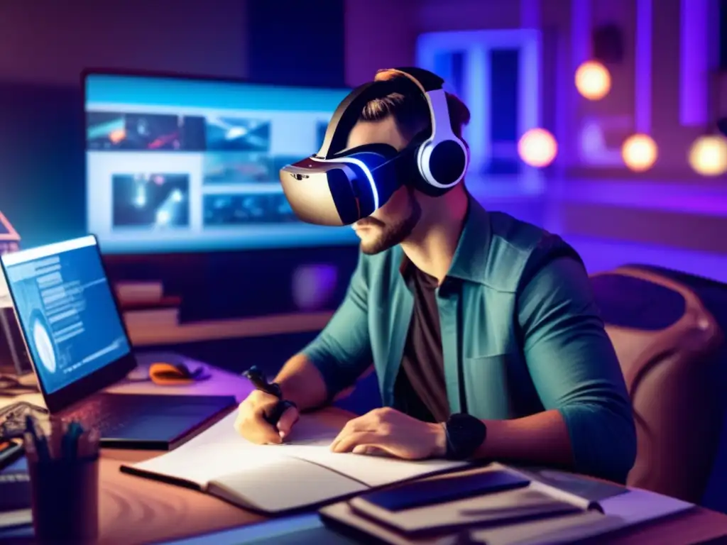 Diseñador de juegos inmerso en realidad virtual y creatividad