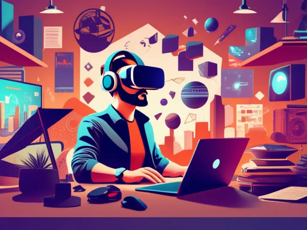 Diseñador de juegos VR inmerso en la creación