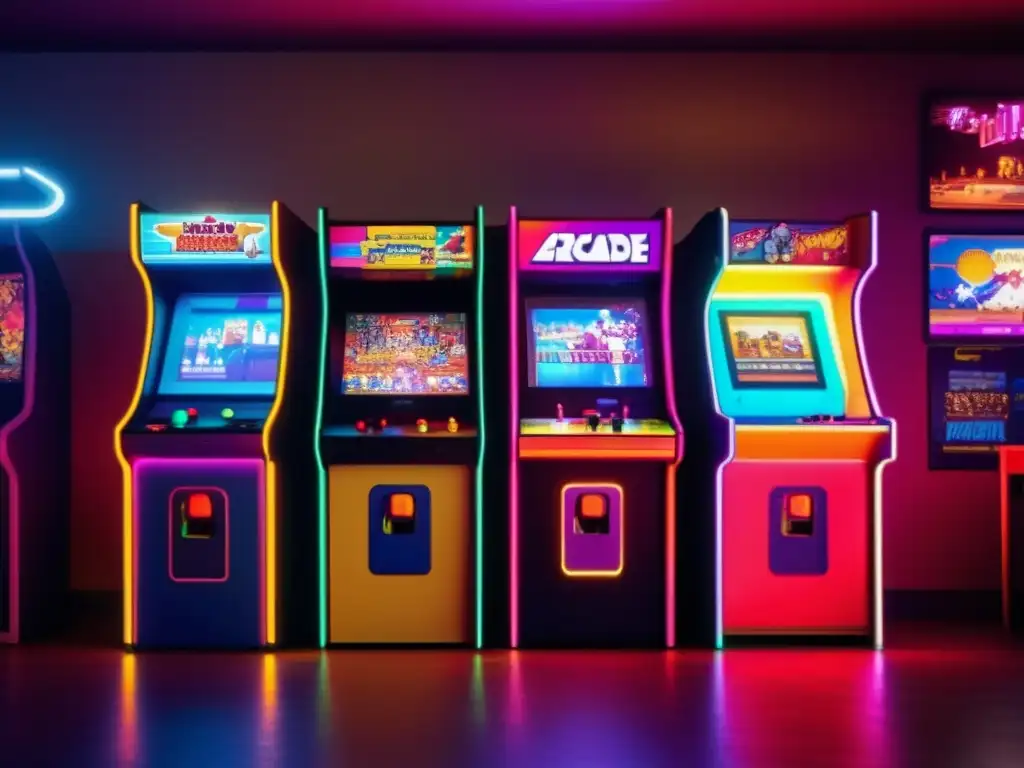 Un emocionante encuentro alrededor de una máquina arcade vintage, iluminando caras con la magia de los juegos clásicos.