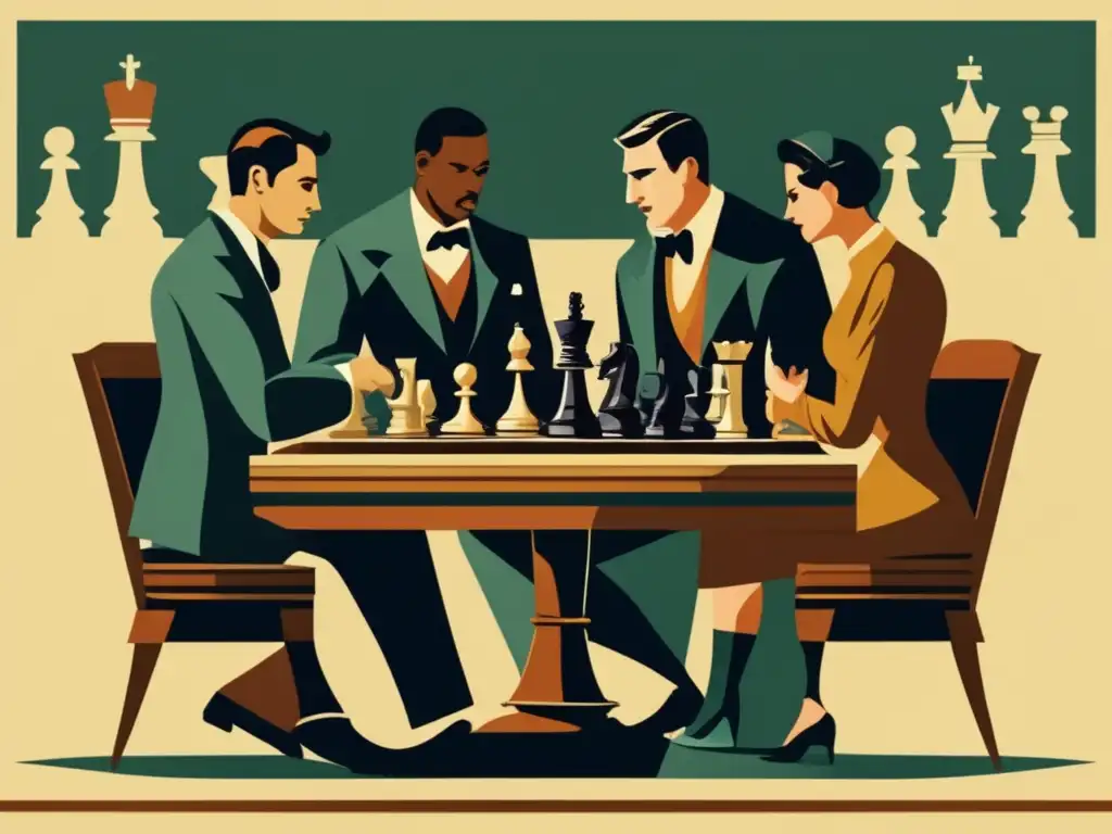 Un emocionante juego de ajedrez con expresiones intensas y estrategias concentradas en un entorno histórico. <b>Beneficios mentales del ajedrez.