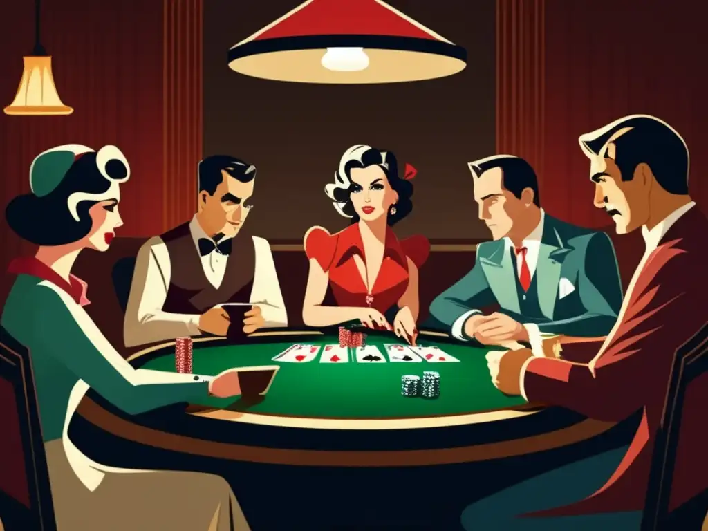 Un emocionante juego de póker en un ambiente de época, con intensos personajes vestidos elegantemente. <b>Psicología del póker en personajes.