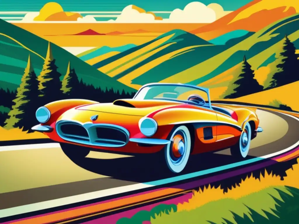 Un emocionante realismo virtual en simulación de carreras. <b>Un clásico coche recorriendo una pintoresca carretera de montaña.