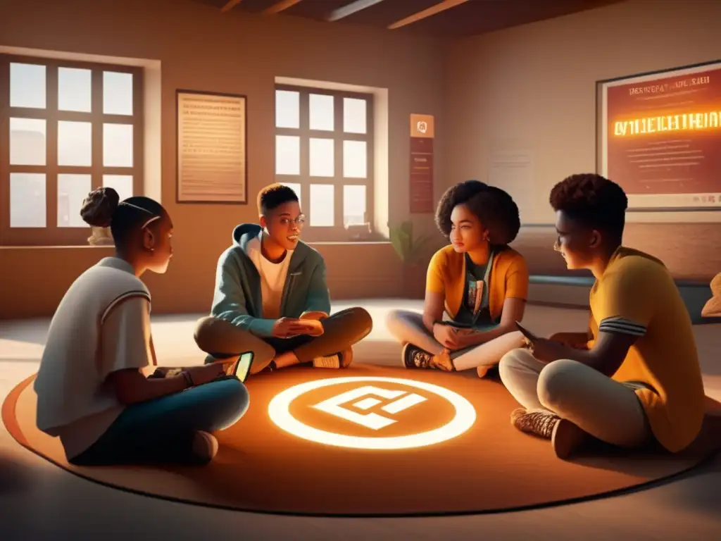 Estudiantes debaten con dispositivos de blockchain en ambiente educativo