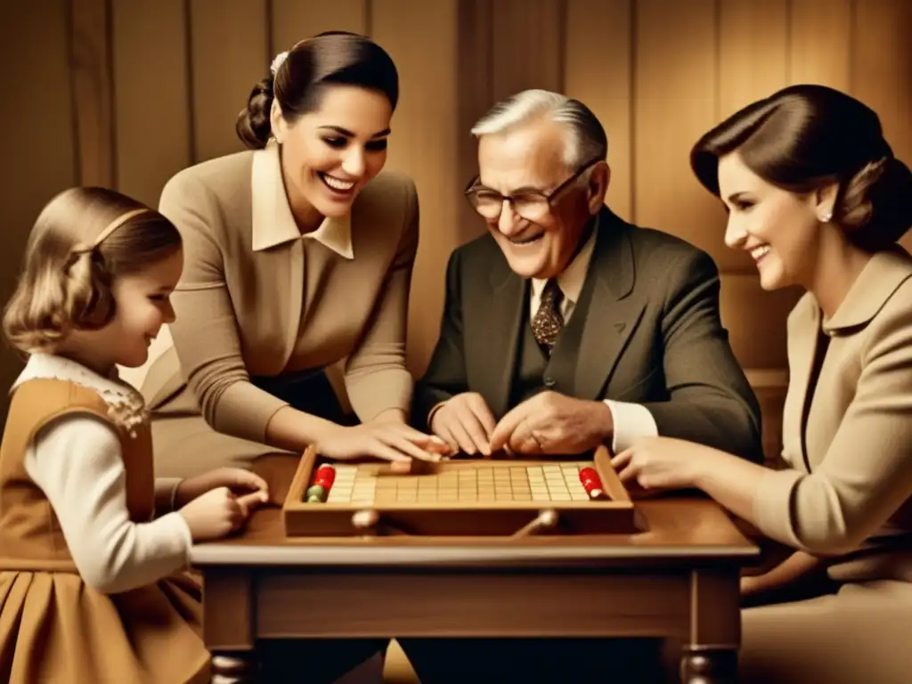 Una familia multigeneracional disfruta de una partida de Parchís, mostrando el impacto cultural del juego.