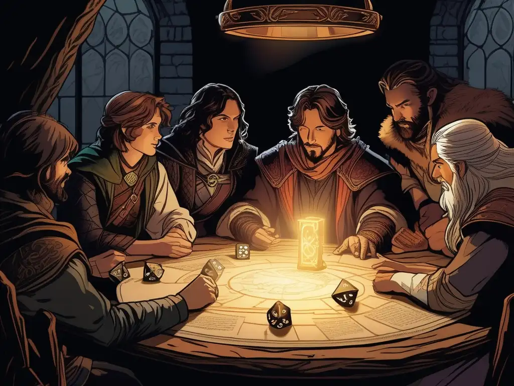 Un grupo de amigos juega Dungeons & Dragons con el anillo único de 'El Señor de los Anillos', resaltando el impacto cultural en los juegos de rol.