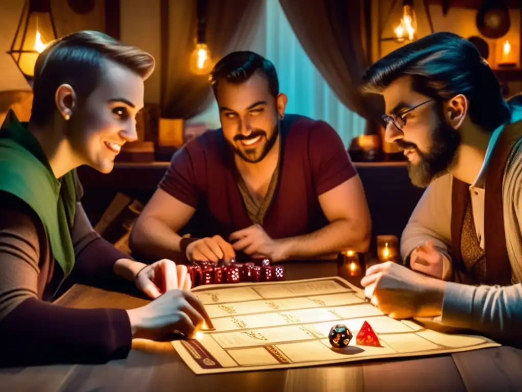 Un grupo de amigos inmersos en una apasionante partida de Dungeons & Dragons, reflejando el impacto cultural de los juegos de rol.
