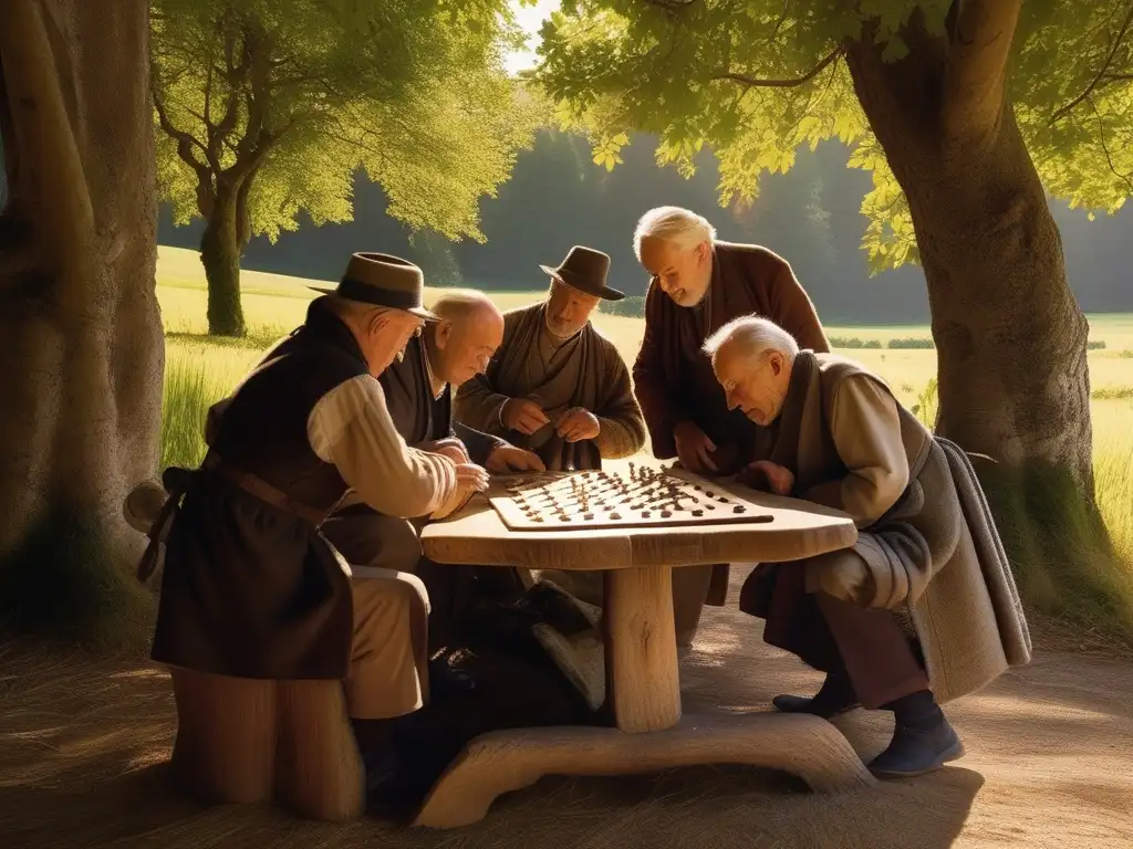 Un grupo de ancianos juega calva en un pueblo europeo, bajo la luz del sol. <b>Deporte tradicional juego de la calva.