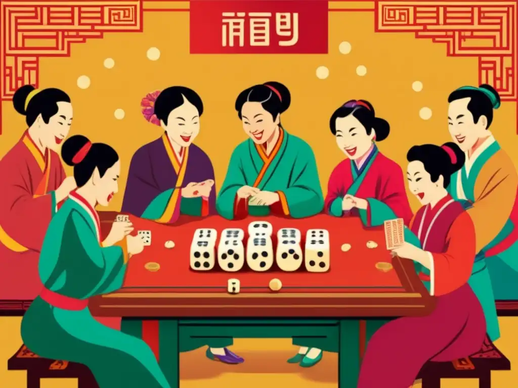 Un grupo animado de personas juega Hoo Hey How en una ilustración vintage, mostrando la riqueza cultural y el significado histórico del juego.