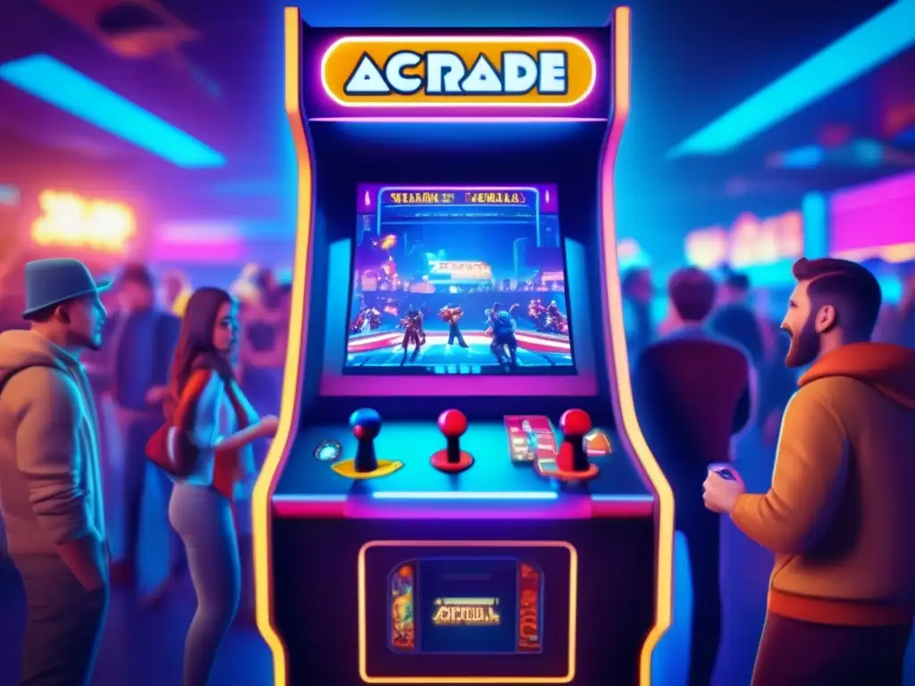 Batalla futurista de IA en arcade vintage: emoción y nostalgia