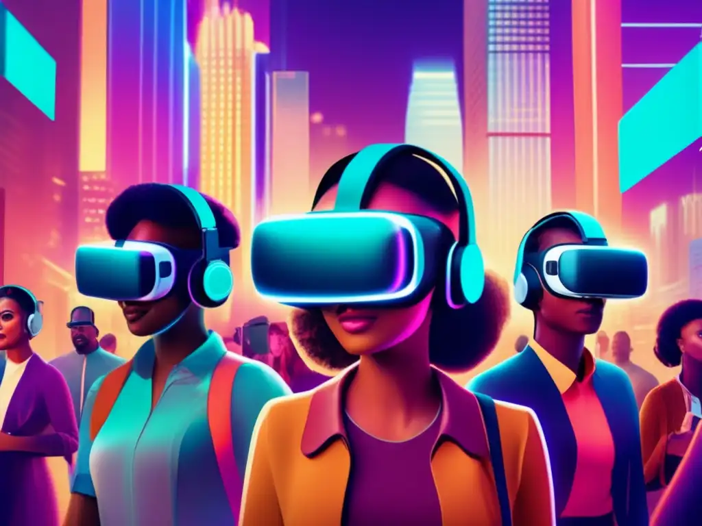 Explorando Realidades: Grupo diverso disfruta VR en la ciudad