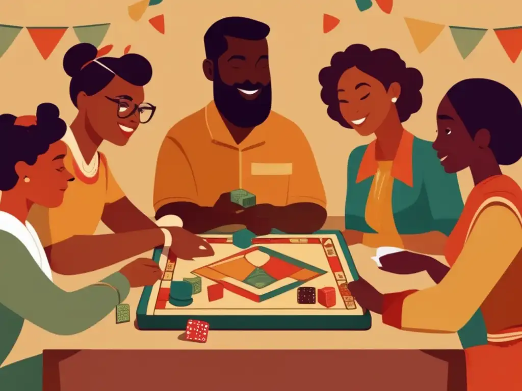 Un grupo diverso de personas disfruta de un juego de mesa, uniendo culturas. <b>Impacto cultural de los juegos de mesa.
