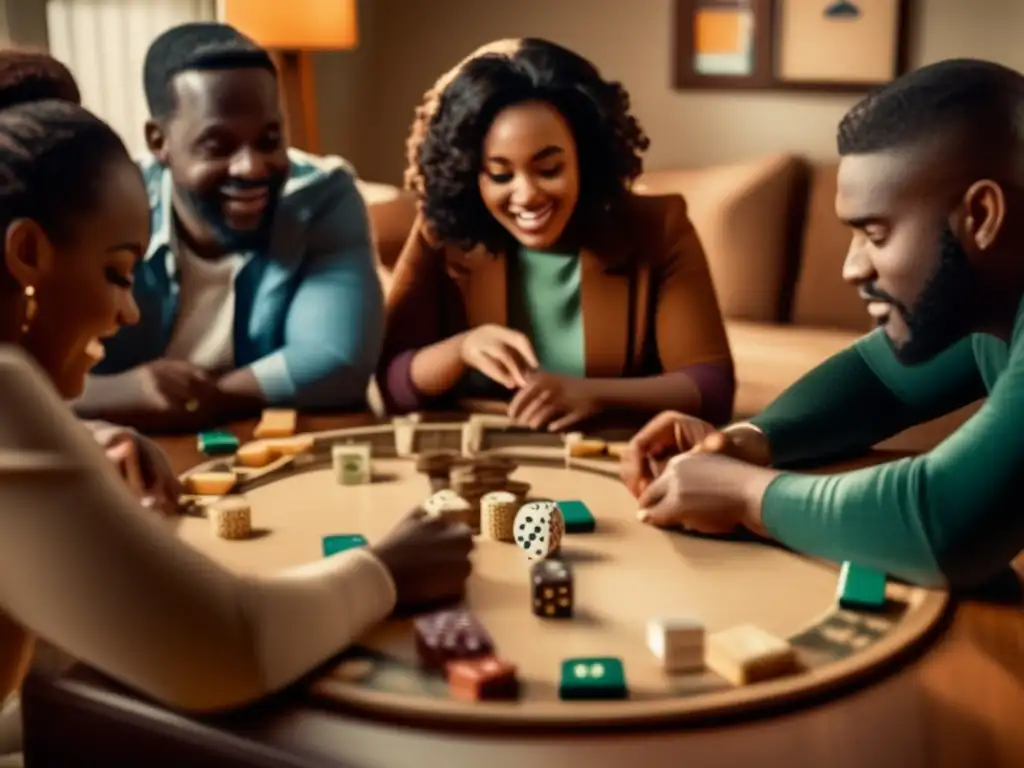 Un grupo diverso disfruta de terapia de superación personal a través del juego de mesa vintage. <b>La imagen irradia calidez y compañerismo.