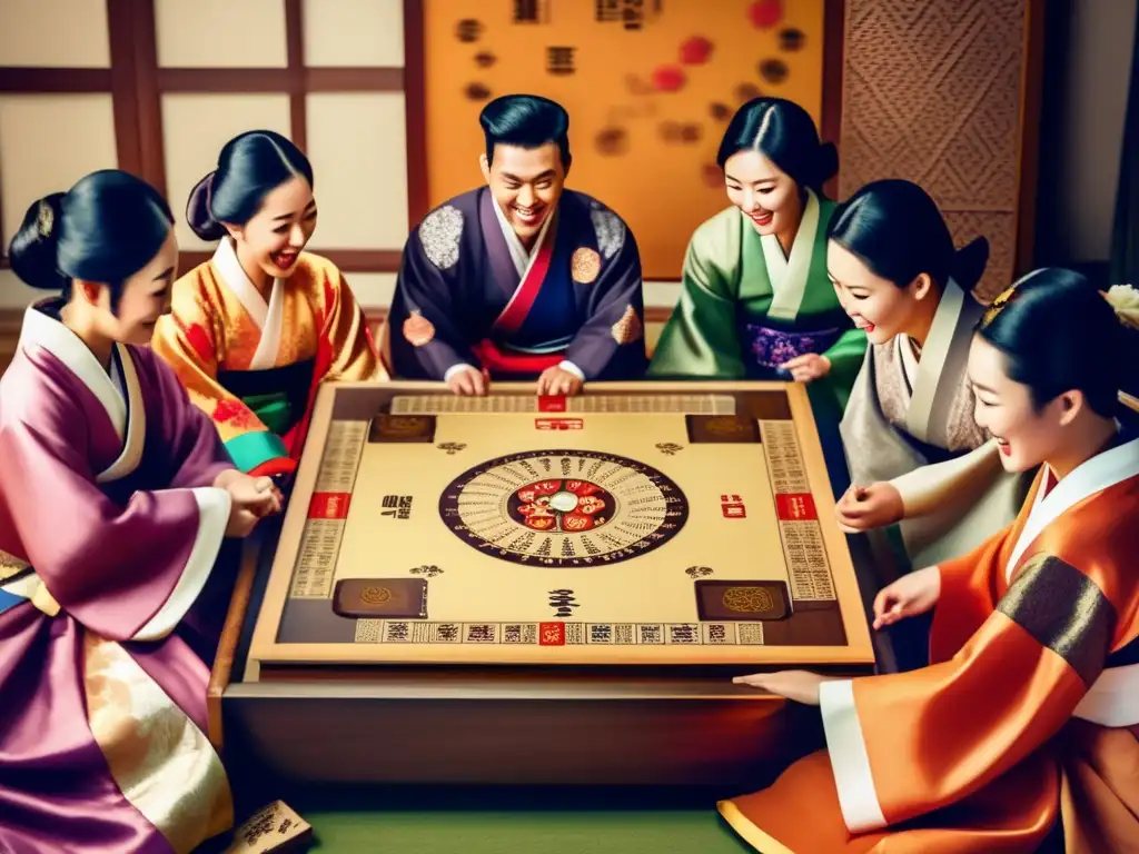 Un grupo emocionado y concentrado juega un juego de mesa coreano, impacto cultural juegos mesa coreanos.