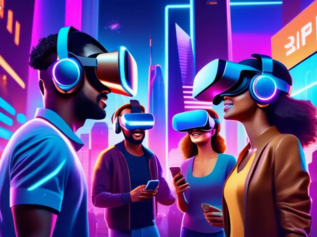 Realidad virtual futurista: Juego en ciudad retro