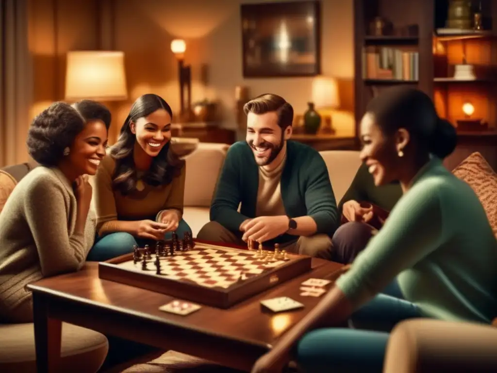Encuentro nostálgico: Juegos de mesa en una acogedora sala vintage