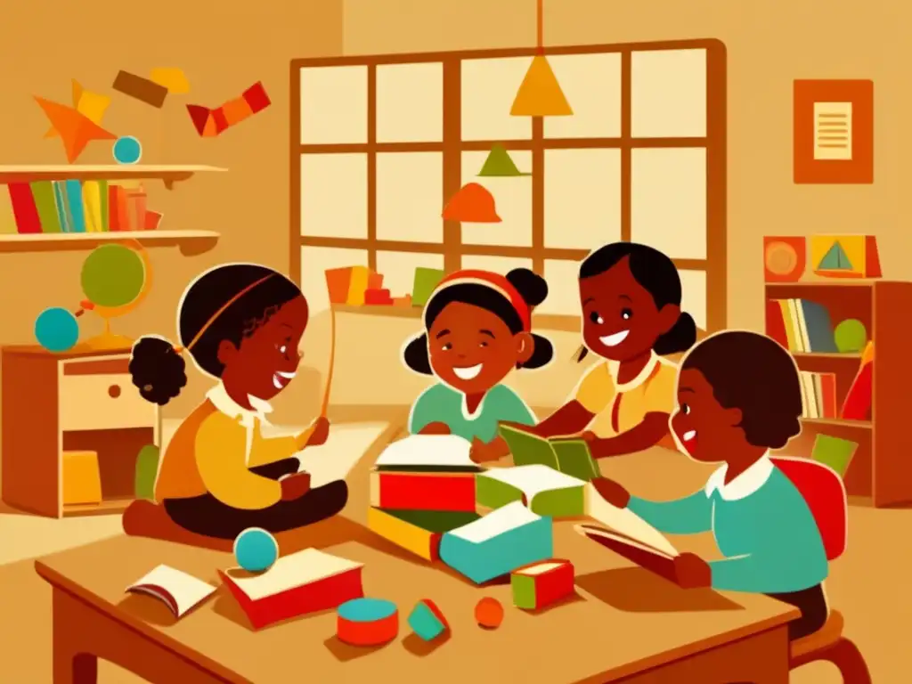 Niños felices aprendiendo con juegos y juguetes educativos