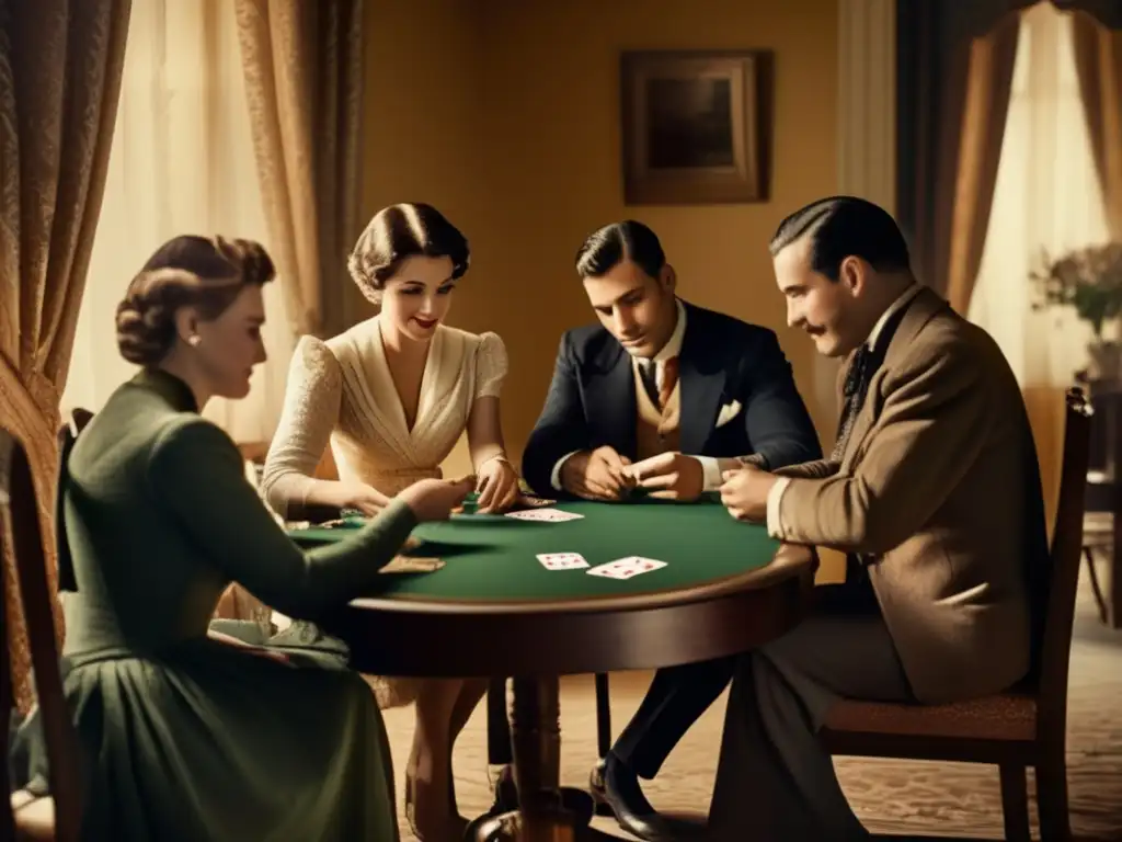 Un grupo de personas juega a las cartas en un ambiente cálido y nostálgico. <b>Se percibe tranquilidad y camaradería.</b> <b>Beneficios de los juegos de cartas.