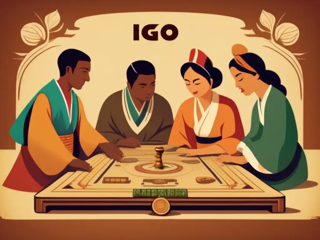 Un grupo de personas concentradas en un tablero de igo vintage, resaltando el impacto cultural del juego milenario.