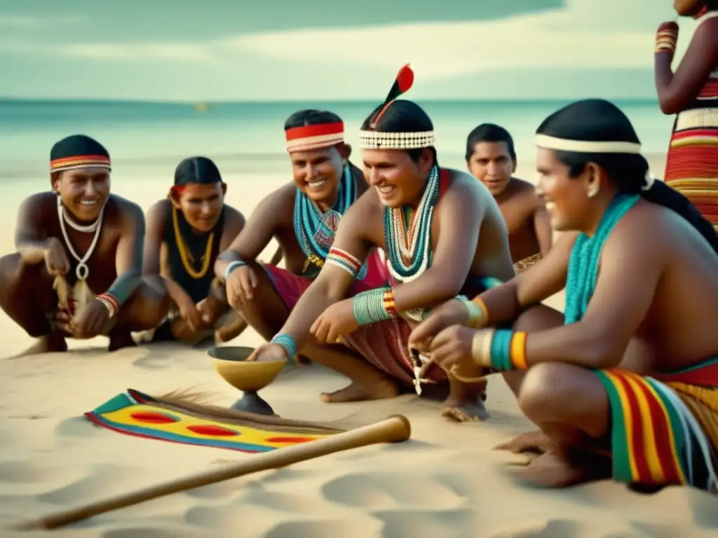 Un grupo de personas indígenas del océano Pacífico participa en juegos tradicionales, mostrando resiliencia cultural en Oceanía.
