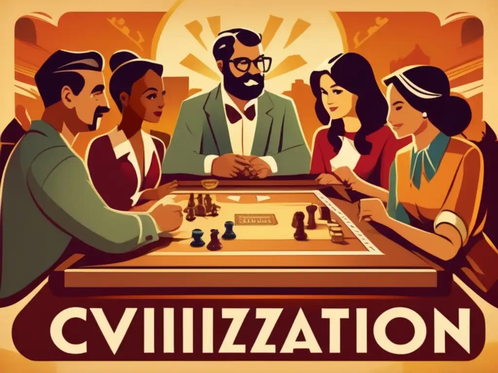Un grupo de personas se reúne alrededor de un juego de mesa estratégico, evocando el legado de Civilization en juegos de estrategia.