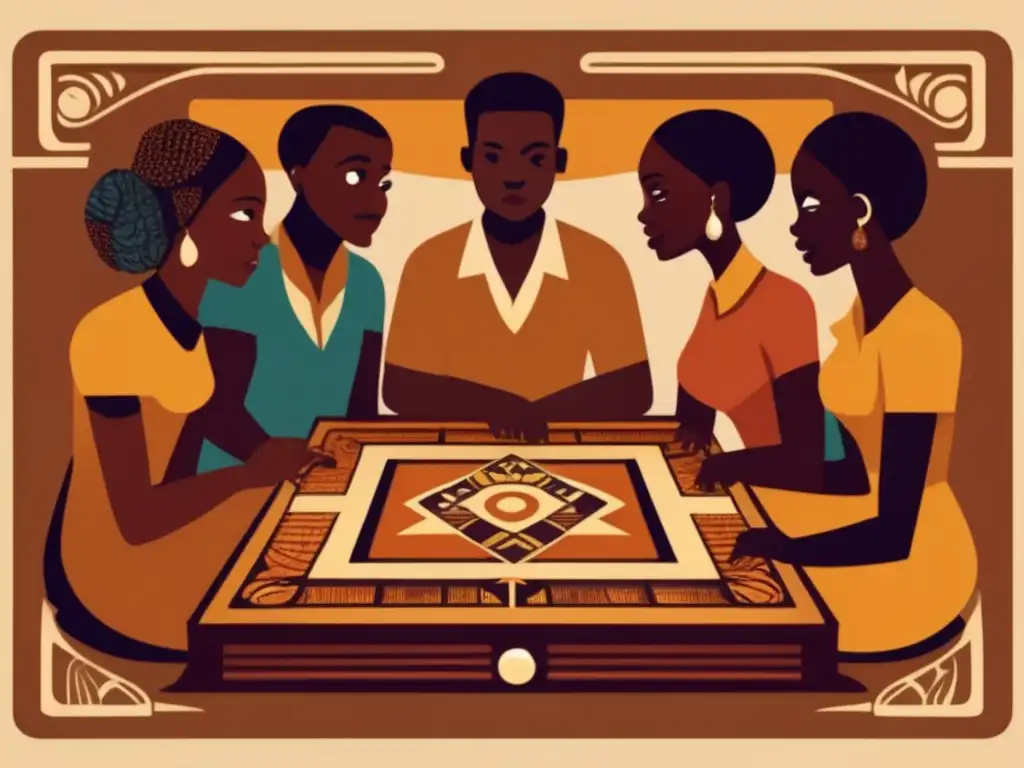 Un grupo de personas juega un juego de tablero africano, inmersos en la riqueza cultural. <b>Renacimiento juegos tablero africanos.