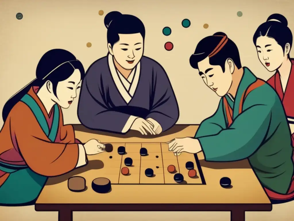 Un grupo de personas disfruta de juegos de mesa tradicionales coreanos, mostrando el impacto cultural de estas actividades.