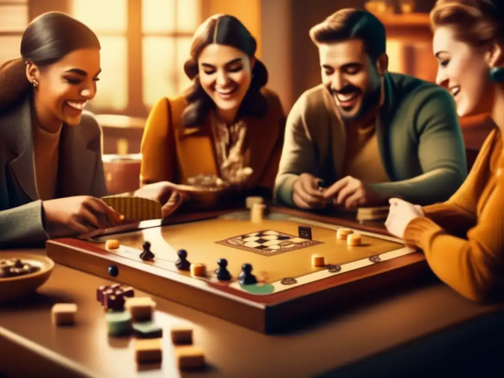 Un grupo de personas disfruta de juegos de mesa, mostrando alegría y concentración. <b>Impacto de los juegos en la memoria.