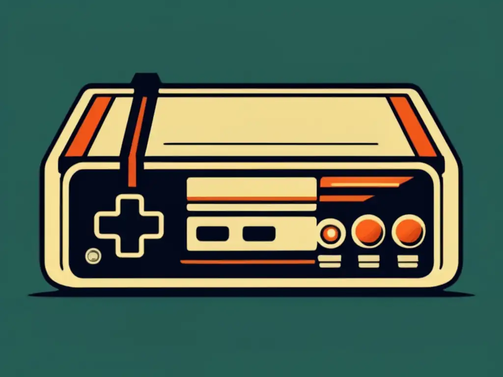 Una imagen nostálgica de una consola de videojuegos clásica con diseño industrial impactante y estética vintage.