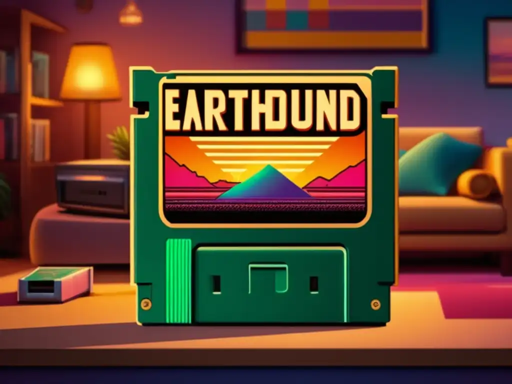 Una imagen nostálgica del impacto cultural de los juegos Earthbound en un acogedor salón de los 90, donde amigos disfrutan del juego con expresiones de alegría y nostalgia.