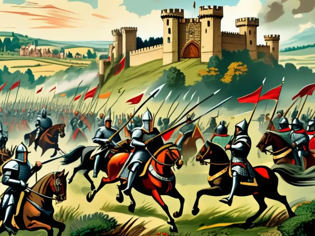 Un impresionante escenario de batalla medieval con caballeros, arqueros y soldados en combate, evocando la evolución del juego estrategia Total War.