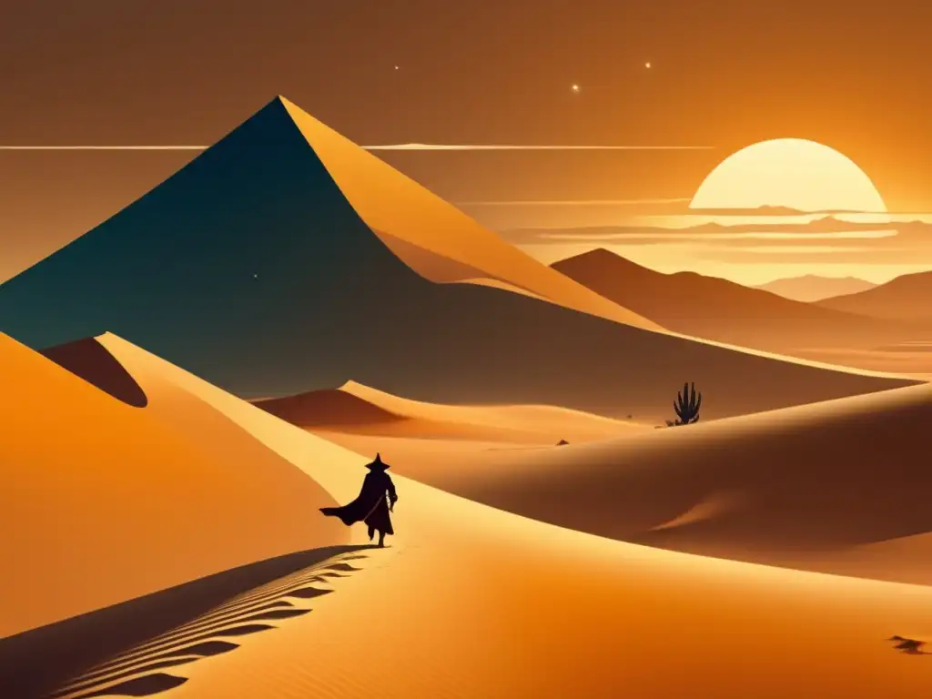 Un impresionante paisaje del desierto con la figura icónica de 